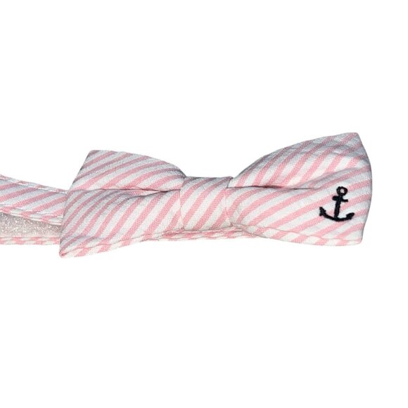 Janie & Jack Pink & White Striped Bowtie with Embroidered Anchor Sz 0-24 Months - Picture 9 of 9
